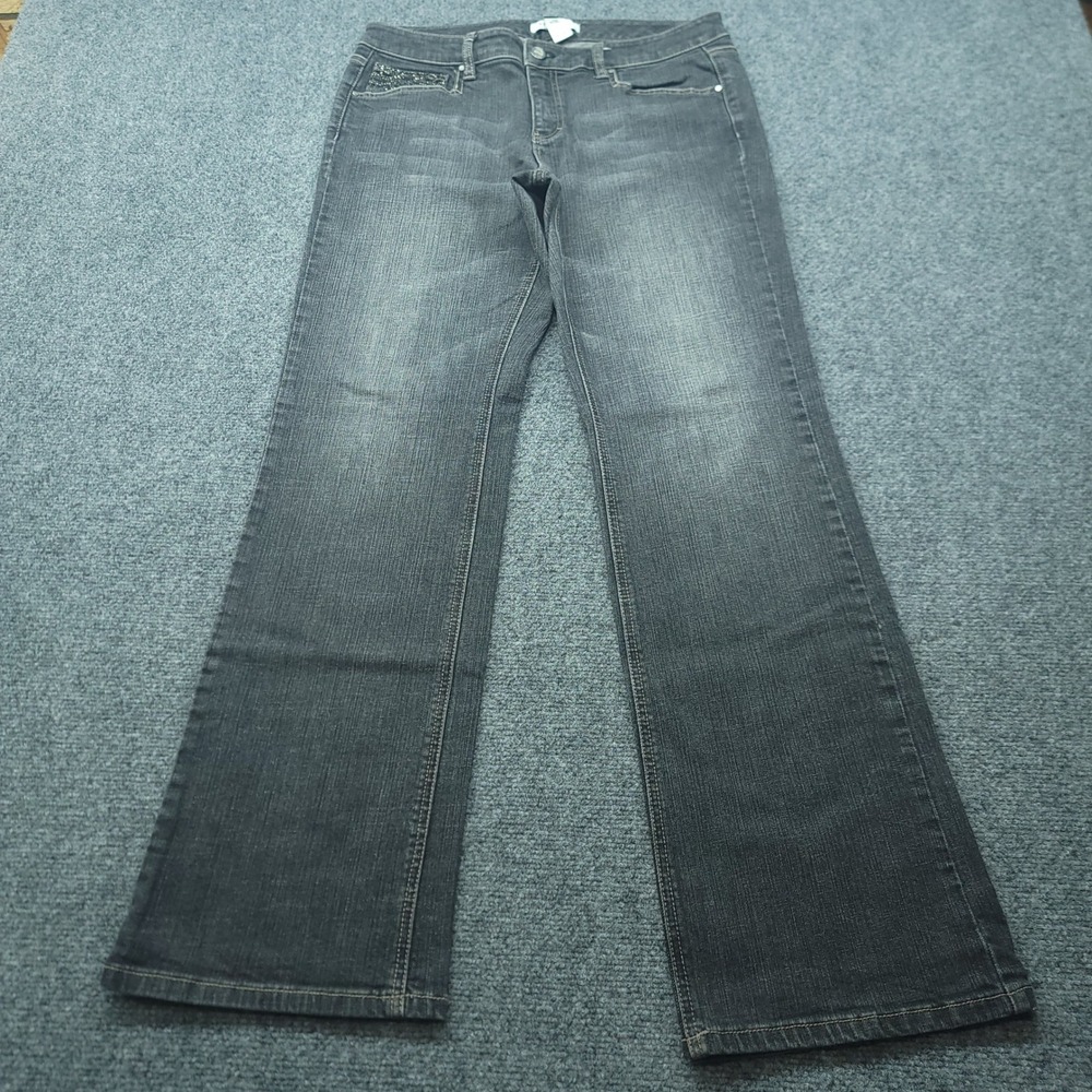 White House Black Market Blanc Bootleg Jeans Black Rhinestone Pocket Womens 10R